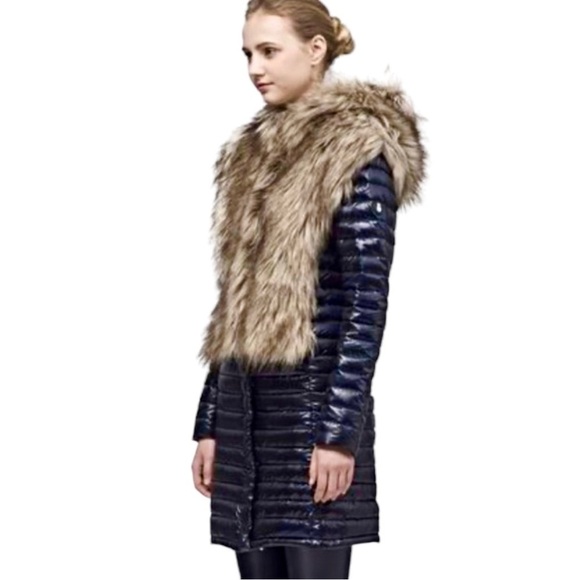 Nwt SNOWMAN NY Puffer Jacket Down Fill Faux Fur Black Long Coat Sz Medium - Picture 2 of 16